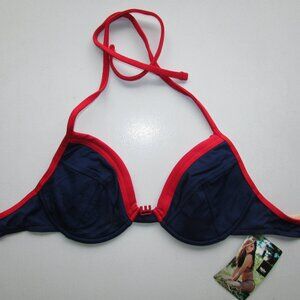 Mossimo Blue Red Underwire Bikini Top - Large - NEW